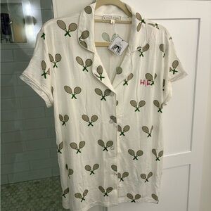 NWT White Tennis Print Women’s Pajamas Shirt and Short Set
